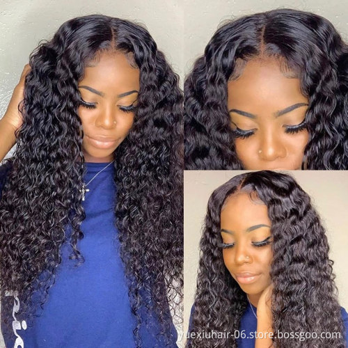 5x5 Transparent Lace Closure Human Hair Wig Vendors Natural Color Brazilian Water Wave Front Wigs For Black Women 180% Density